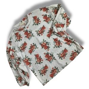 No Comment Top Off White Roses Womens Small Modest Soft Floral 3/4 Sleeve Blouse